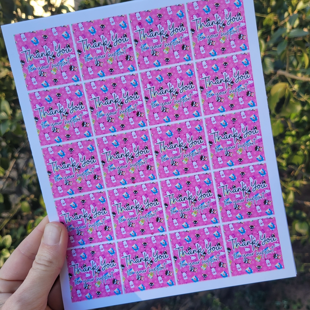 Pink Thank You Stickers Sheet